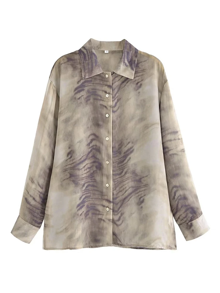 

Summer Vintage Tiger Stripe Print Ladies Straight Long Shirts Women 2023 New Casual Turn-Down Collar Single Breasted Animal Tops