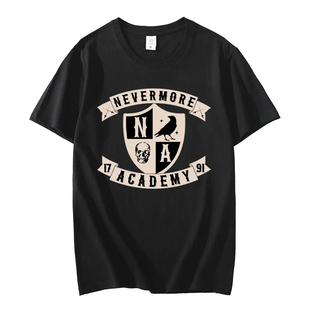

Смешная футболка с графическим принтом среду Аддамс, мужская и женская футболка с принтом Nevermore, хлопковые футболки оверсайз с коротким рук...