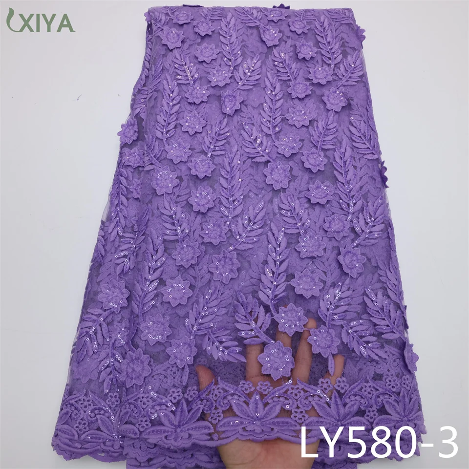 

XIYA LACE Hot Sale African Lace Fabric High Quality Tissue Cord Lace with Sequins Nigerian Milk Silk Lace for Wedding Sew LY580