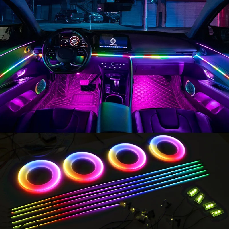 6 in 1 18 in 1 64 Color RGB Symphony Car Atmosphere Interior LED Acrylic Guide Fiber Optic Universal Decoration Ambient Lights
