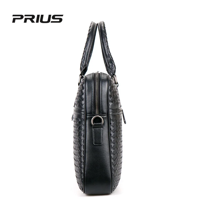 New Genuine Leather Handbag Cowhide Business Briefcase High Quality Luxury Commercial Computer Messenger Woven Bags
