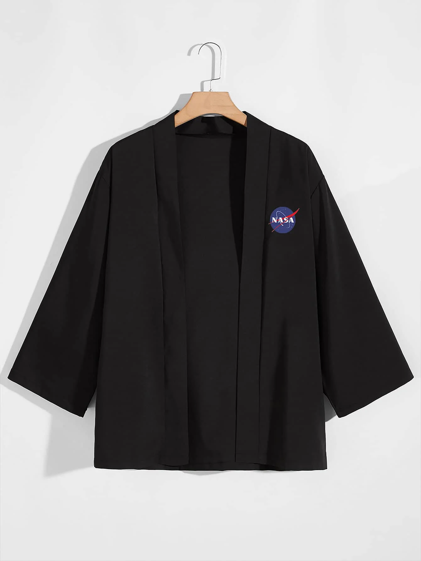 

Men's Kimono Three-quarter Sleeve Black NASAING Print Shirt 2022 New Tops