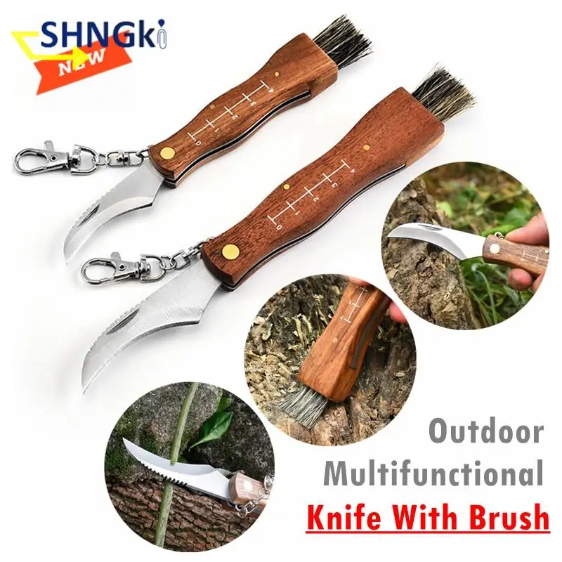 Outdoor Camping BBQ Mushroom Knife With Brush Portable Keych