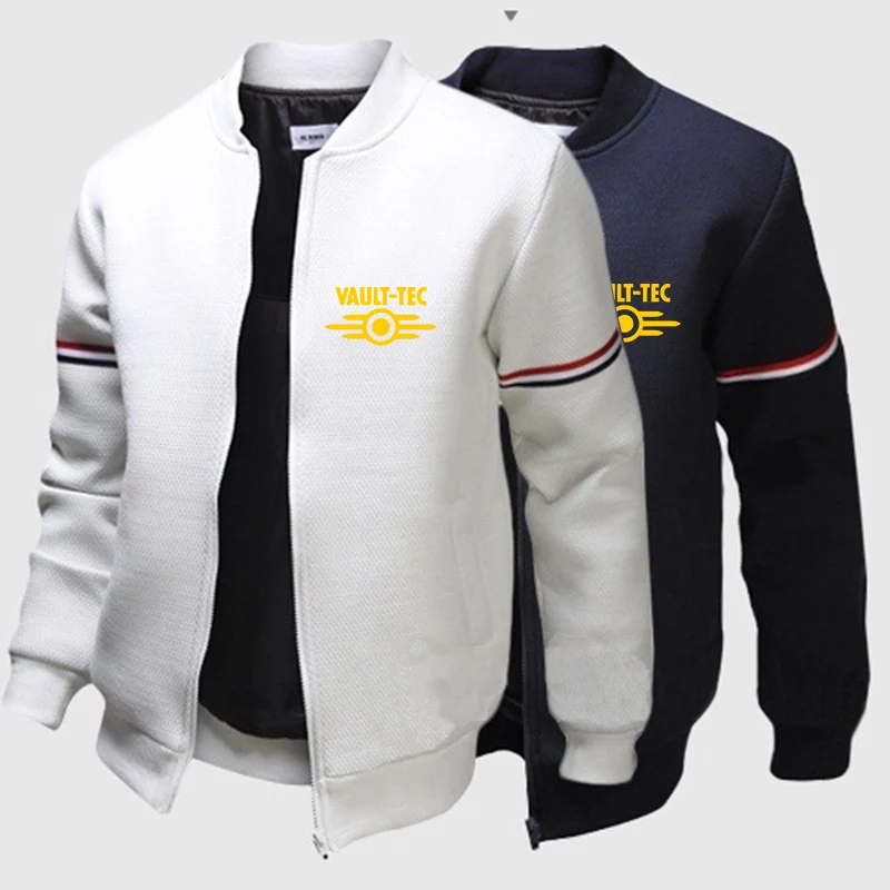 

Vault Tec Video Game Fallout 2 3 4 Men Casual Brand Print Bomber Jacket Sport Zipper Coats Stand Collar Long Sleeve Streetwear
