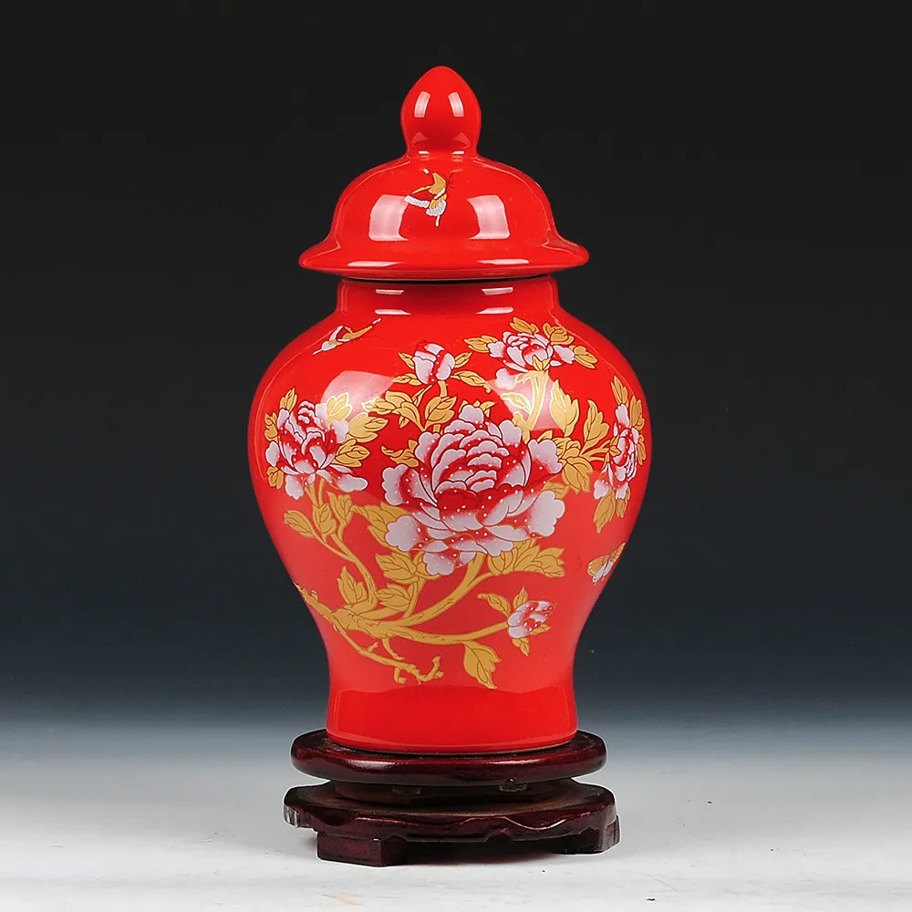 Традиционные китайские красные пионы цветы керамические Имбирные банки
