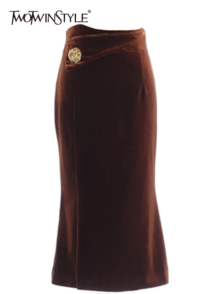 

Женская облегающая юбка TWOTWINSTYLE, однотонная трапециевидная юбка-Русалка с высокой талией и разрезом