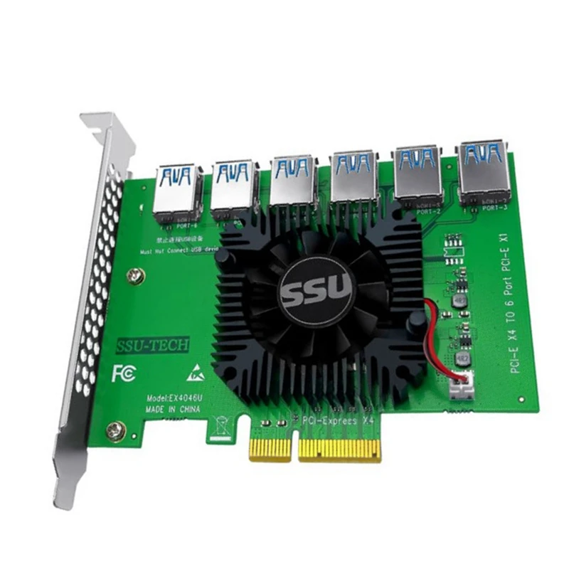 

NEW-SSU PCI Express X4 20Gb 1 to 6 Riser Card PCI-E to PCI-E Adapter PCIE Slot 4X to 16X USB 3.0 Riser Extender for Bit Miner Mi