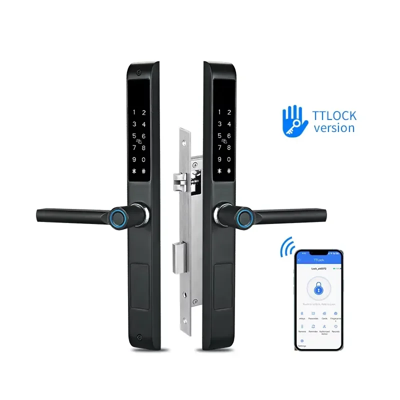 Фото Водонепроницаемый смарт-замок TTLOCK 2026 с RFID-картой, сканированием, цифровым управлением и двусторонним считыванием отпечатков пальцев для стеклянных дверей №2