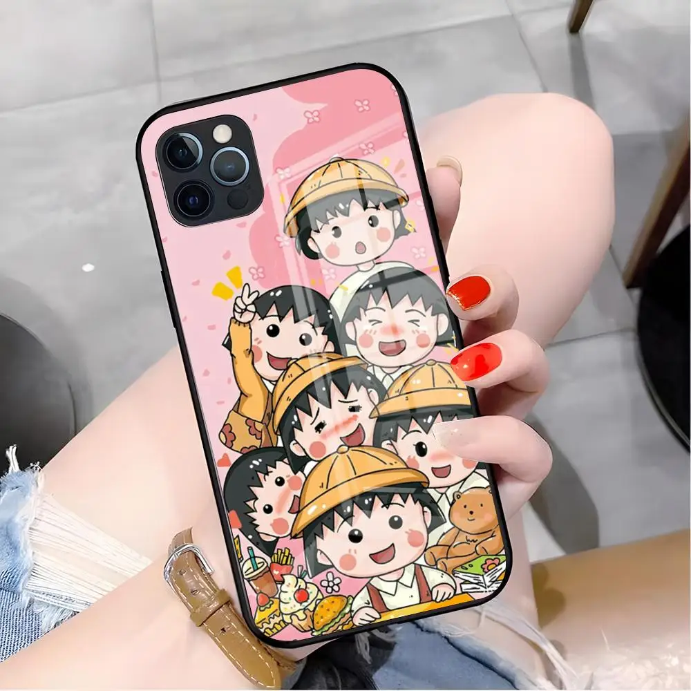 Фото Чехол для телефона C-Chibi M-Maruko-chan для iPhone 17 Pro Max 16 15 14 Pro Max 13 11 X Xs Xr 8 7Plus, стеклянная крышка №1