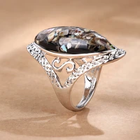 retro womens ring magic color shell ring alloy ancient silver carving large ring lovers ring beach holiday jewelry gift
