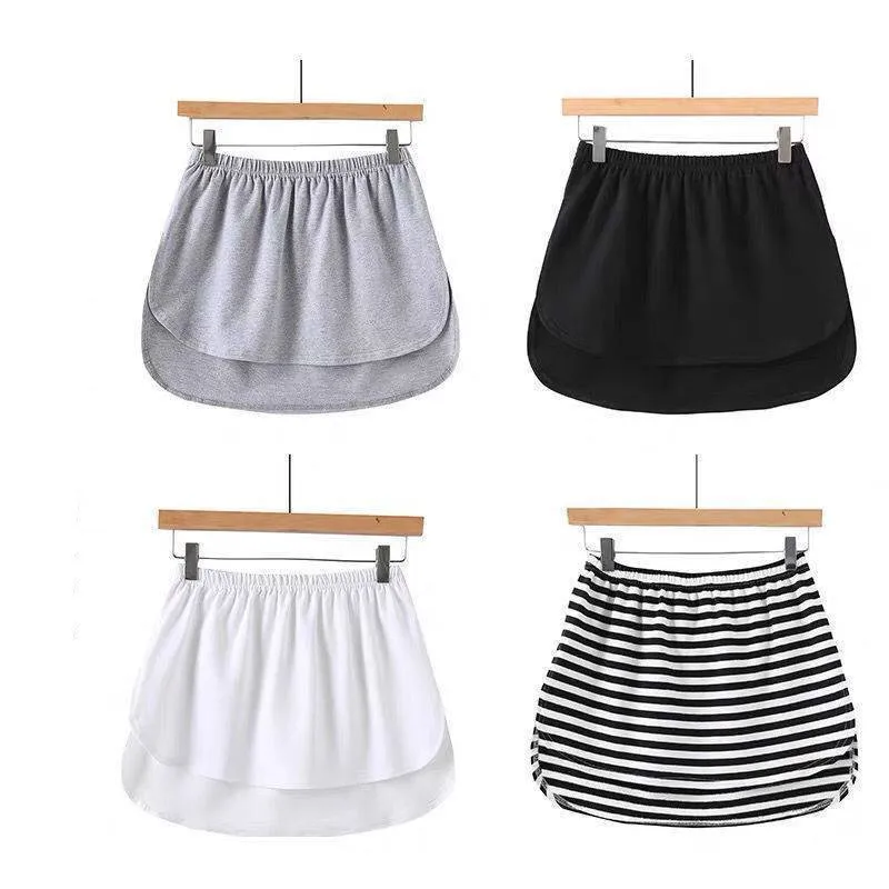 

2022 New Solid Color And Stripe Fake Shirts Hem Underskirts Elastic High Waist Black White Grey Stripe Split Half Slips Skirts