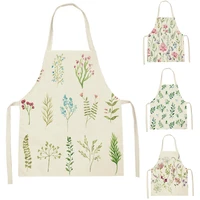 1pcs elegant floral women kitchen apron green leaves cooking accessories baking chef child bbq apron 68 55cm pinafore delantal