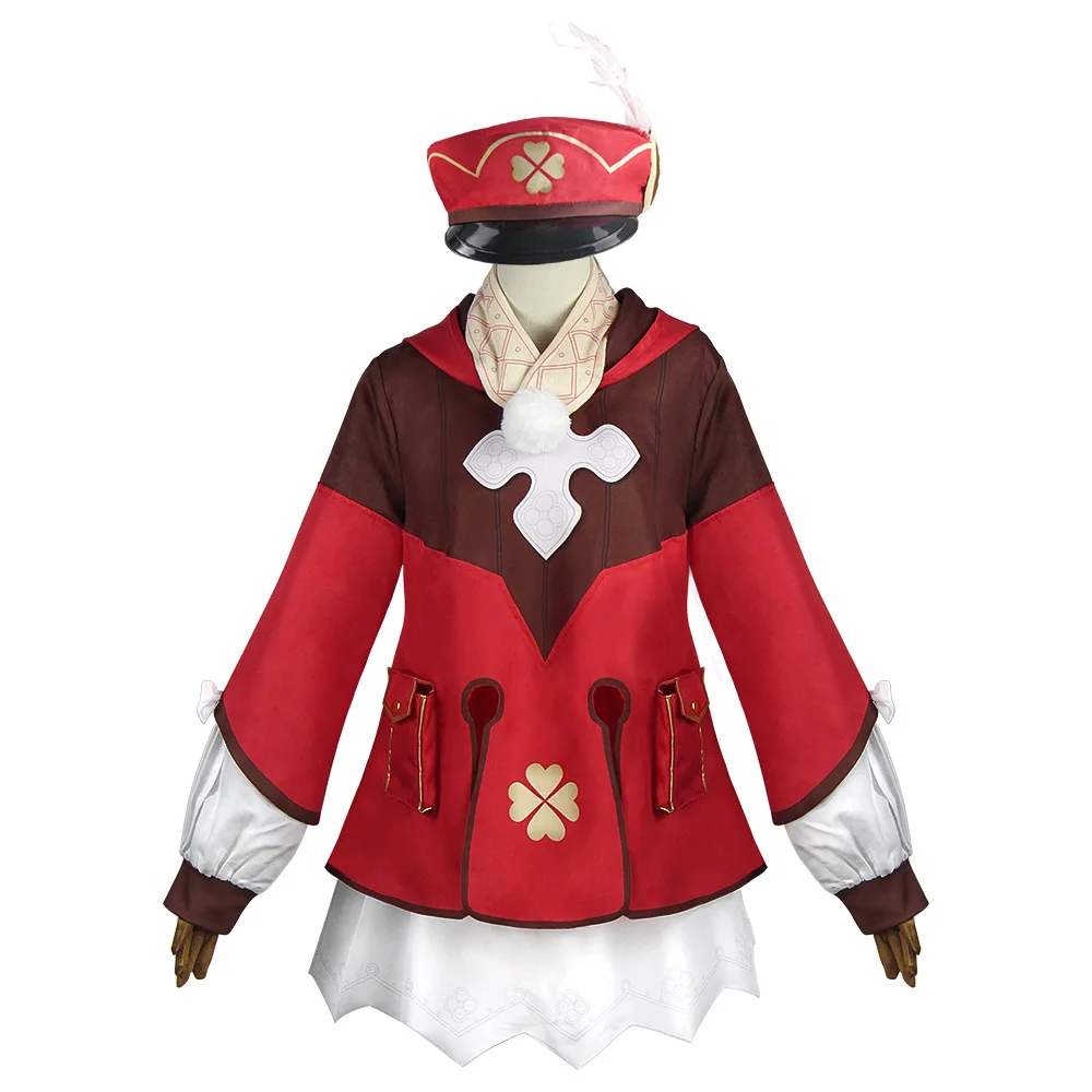 Game Costume Genshin Impact Klee Cosplay Woman Halloween Carnival Red Dress Loli Cute Outfit Feather Hat Ears Wig Full Set Props images - 6