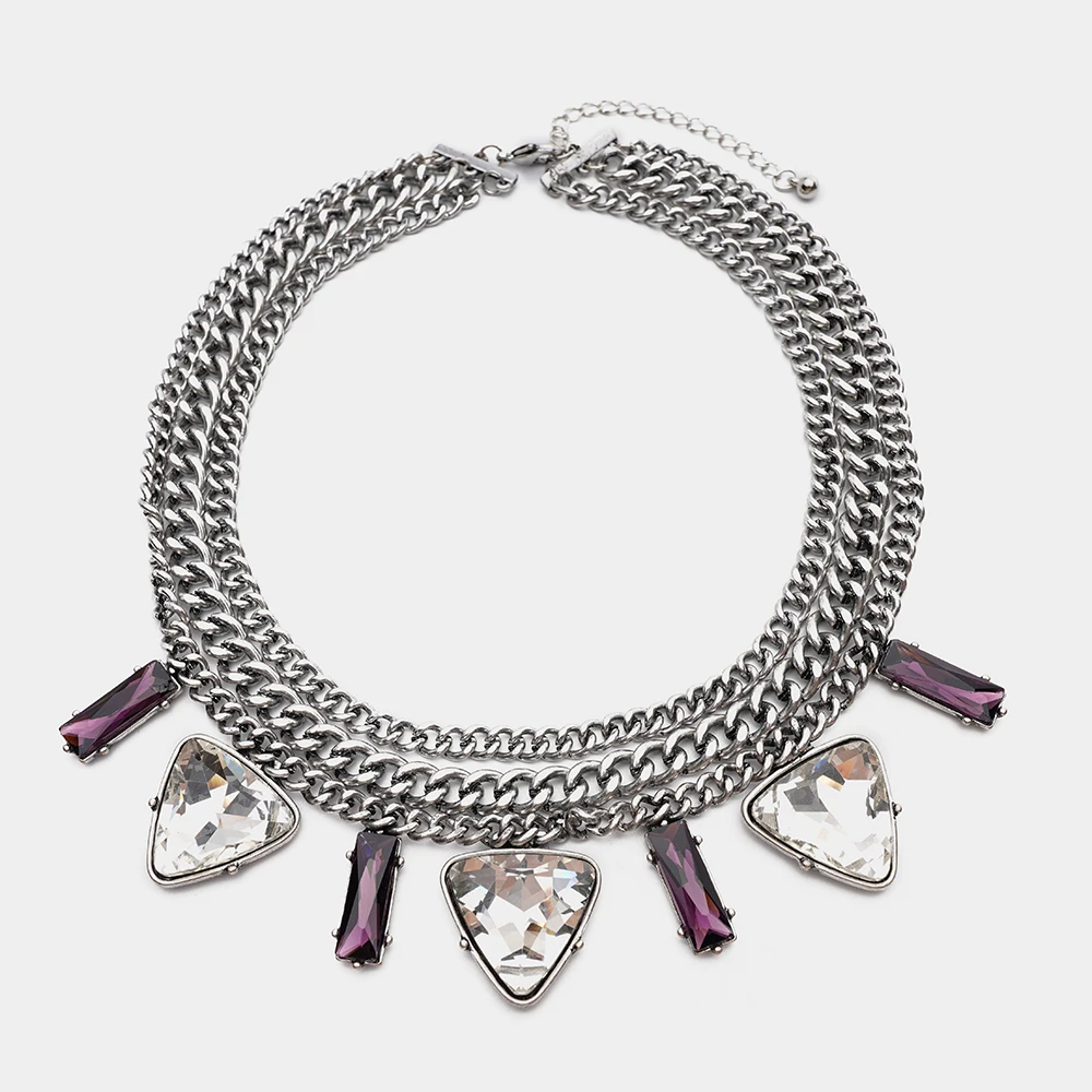 

JBJD Trendy Inverted triangle crystal Drop tassel Earrings Necklace Jewelry sets