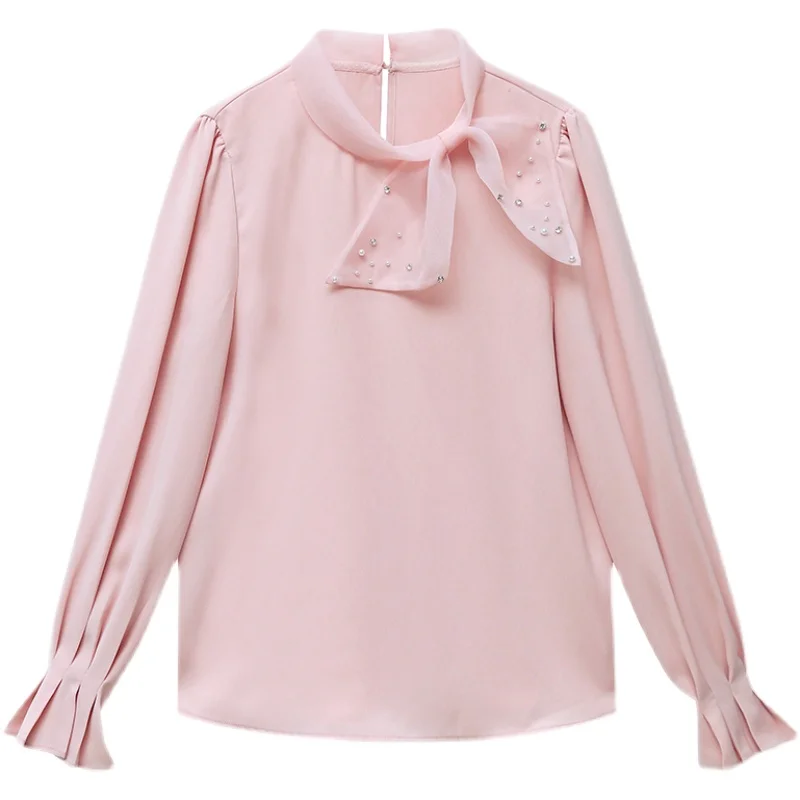 Chiffon Women's Blouses Long Sleeve Top Bow Loose Fashion O-neck Casual New Summer Female Clothing
