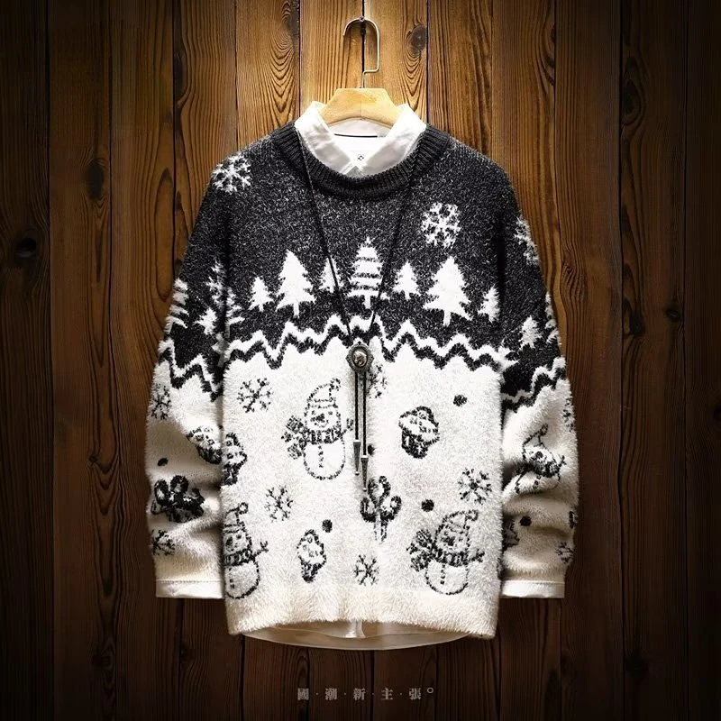 

Vintage Men Sweaters Christmas Winter Korean Style Loose Pullover Knitwear Casual Loose Sweater Pull Oversized Sweater Mens