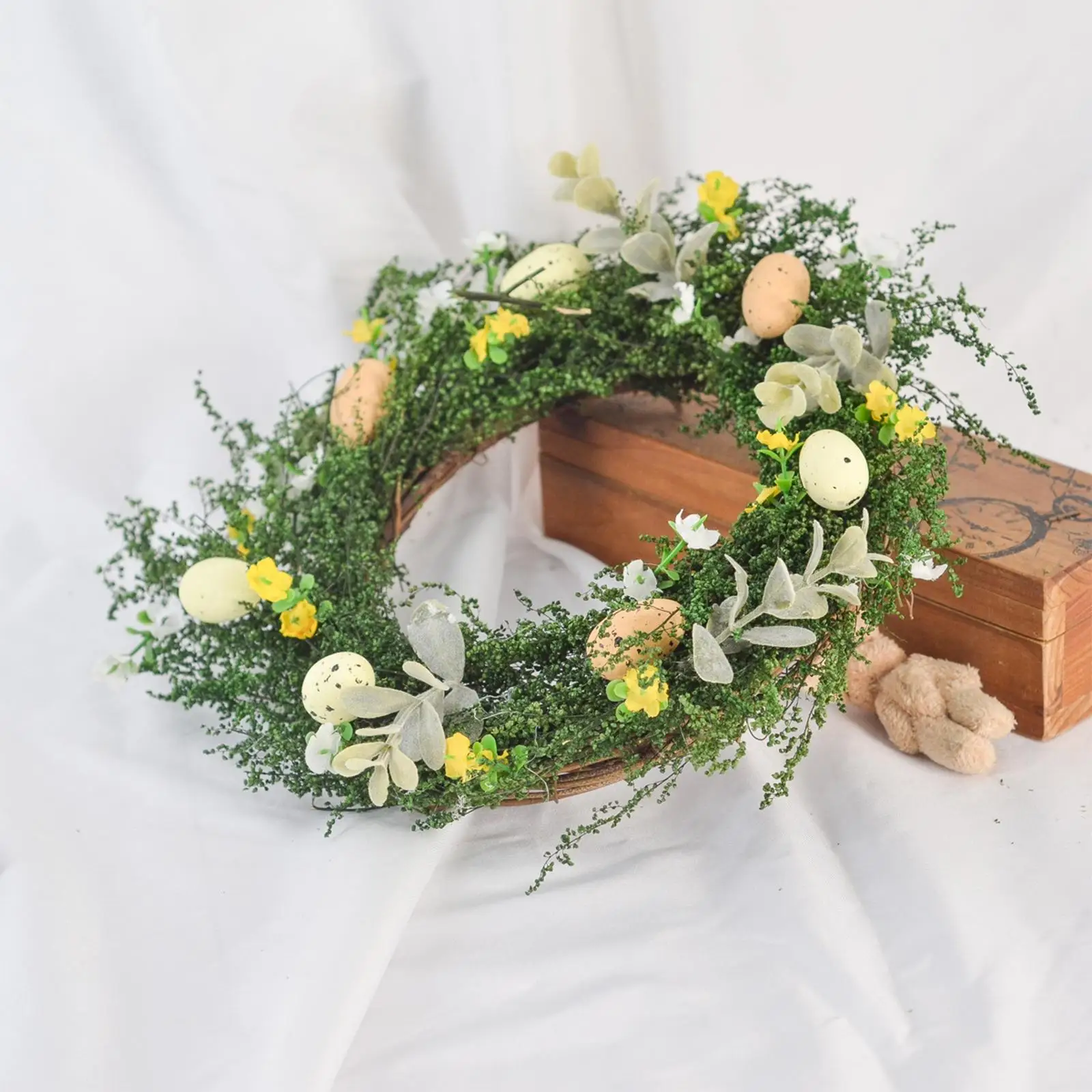 

Easter Wreath Garland Colorful Eggs Flower for Front Door Window Farmhouse