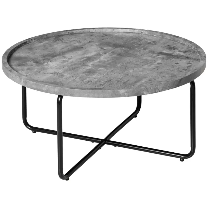 

Round Coffee Table Living Room Side Table Metal Frame/Black Metal Cross Base Ø 80 x 41H cm