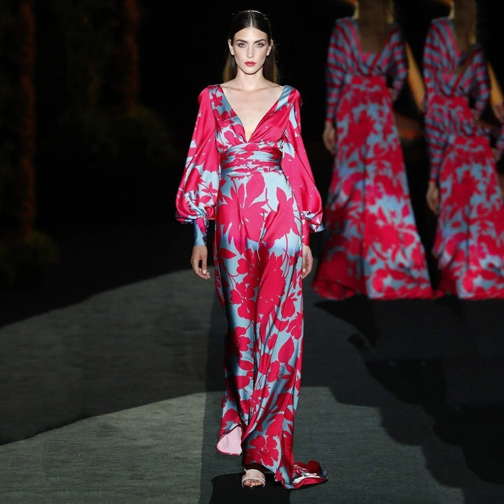 

Casual sexy 2023 hot dress, Spring/Summer New Women's Printed Temperament Split Skirt Celebrity Big Swing Waist D