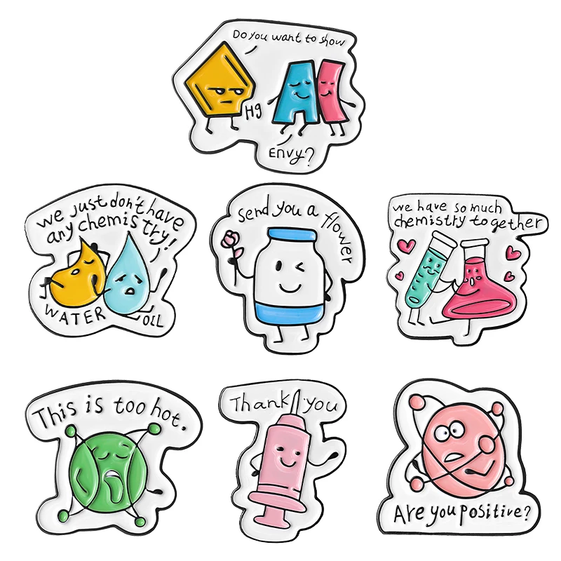 

Chemistry Beaker Enamel Pin Brooch Positive Test Tube Badge Metal Hat Friends Accessories Sweater Lapel Clothes Jewelry Gifts