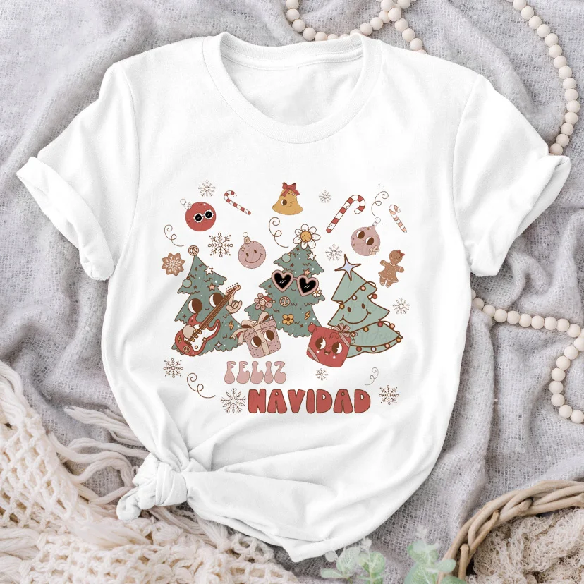 

Women's Leisure New Year Tree Lovely Season Lovely Merry Christmas Holiday Pattern T-shirt Women's Shirt Holiday Fashion T-shirt