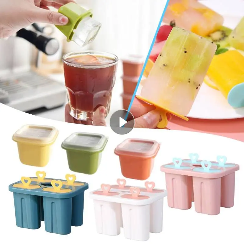 

Ice Cream Mold 4 Cells DIY Homemade Ice-lolly Reusable Ice Mold Lattice Summer Ice Cream Gadgets Trays Kitchen Bar Accessories