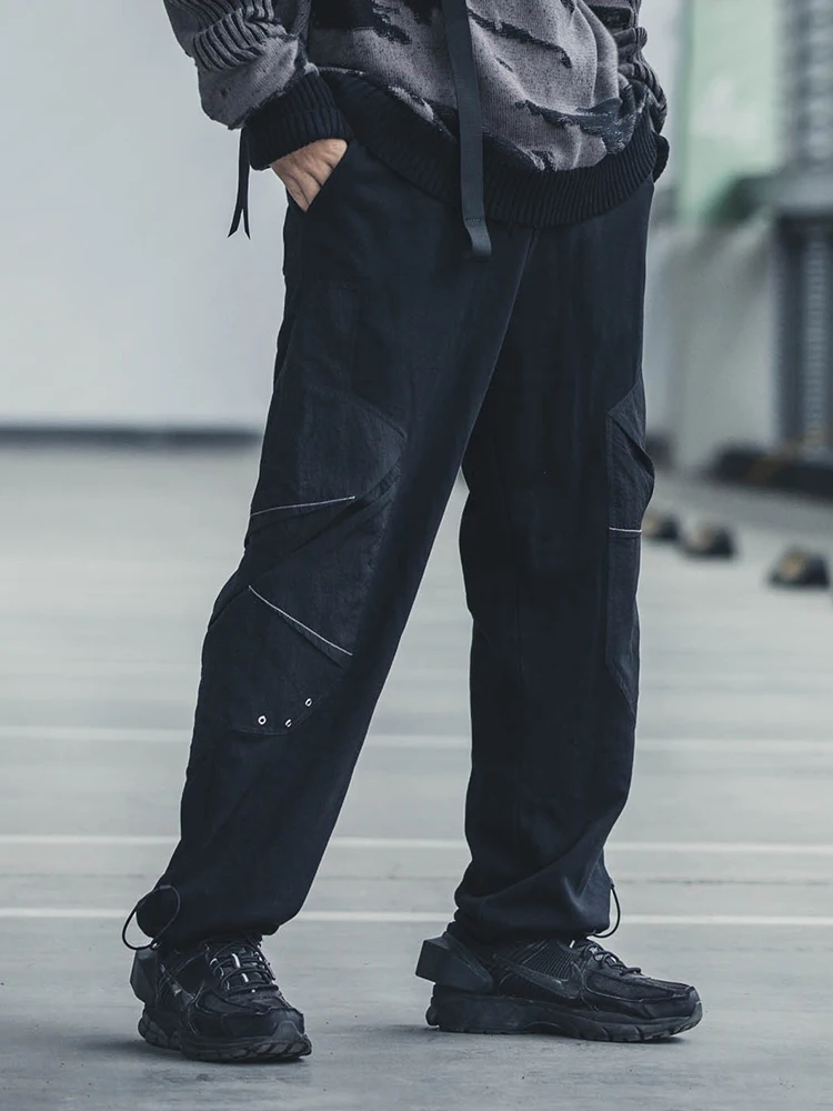 ENSHADOWER 21AW Men's Straight Trousers Fashion Streetwear Pant Technical Metal Nylon Splicing