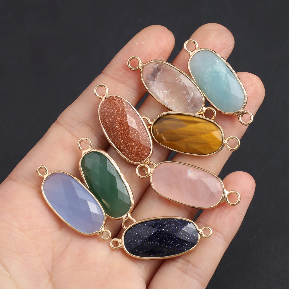 

1Pcs Random Natural Stone Connector Oval Faceted Connector For Jewelry Making DIY Necklace Bracelet Accessory