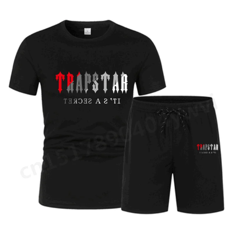 

2023 TRAPSTAR Printed Two Piece Men's Brand Short Sleeve T-shirt + Shorts Casual Sports Casual Set