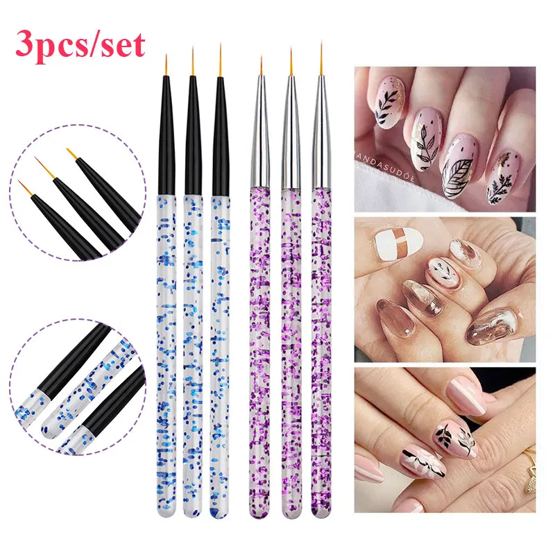 

3Pcs/Set Nail Line Brush UV Gel Nail Art Carving Nail Dotting Pen Grid Stripes Drawing Manicure Tools DIY Manicure Accessories