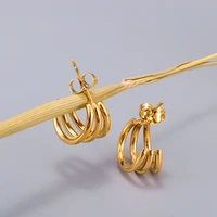 fashion jewelry needle hoop earrings three row simply design classic metallic earrings for women gifts