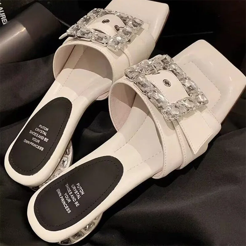 

Crystal Mid Heels Shoes Women Slippers 2023 New Fashion Flip Flops Sandals Summer Casual Open Toe Mujer Shoes Beach Dress Slides
