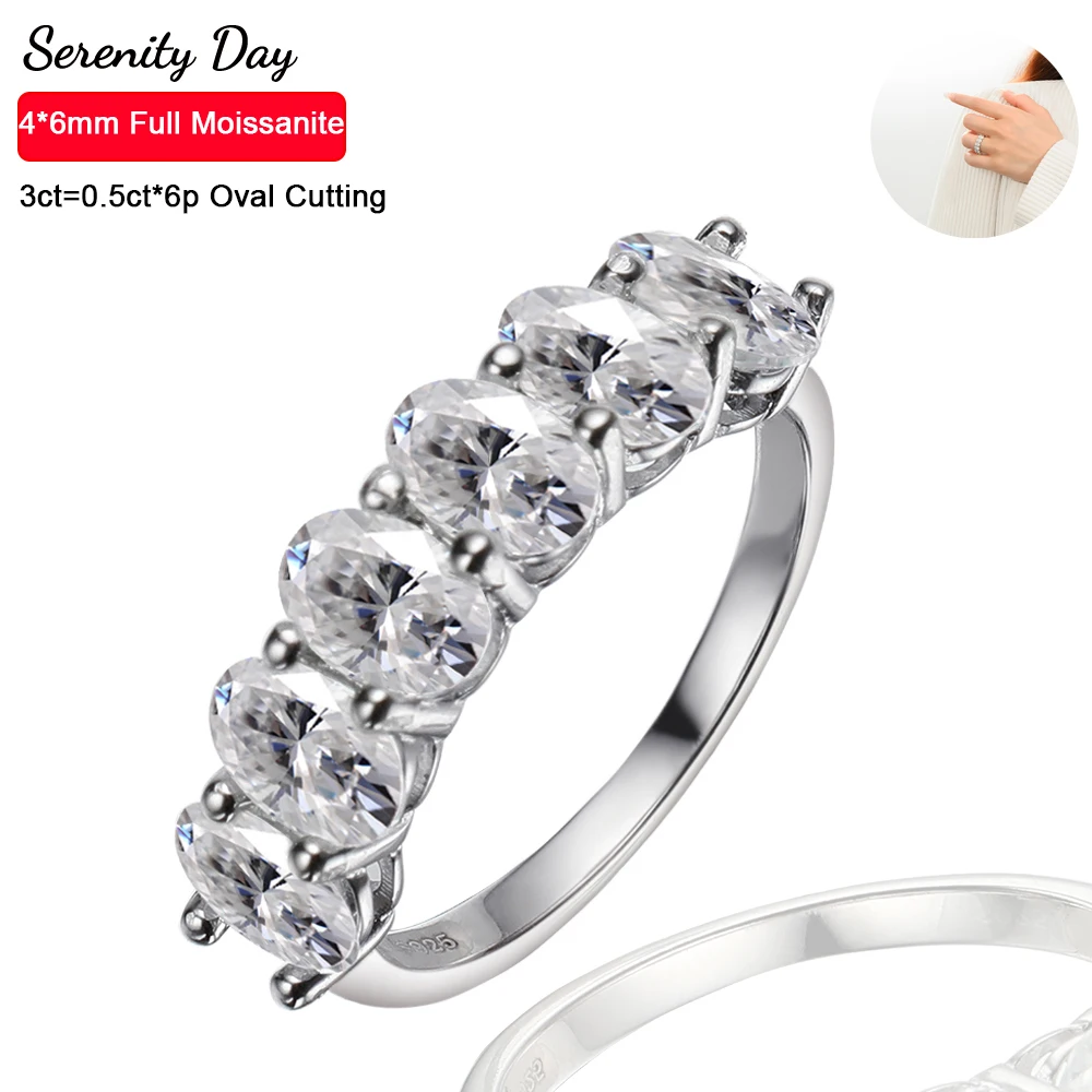 

Serenity Day 3cttw 6 Stones D Color 4*6mm Oval Cutting Shape Full Moissanite Row Ring For Women S925 Sterling Silver Jewelry
