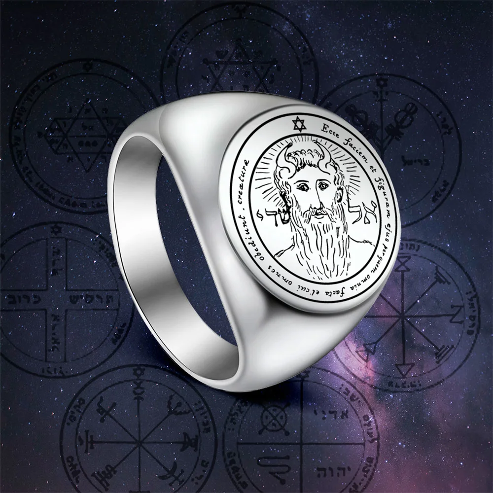 

EUEAVAN Key of Solomon Seal Rings for Men Stainless Steel Silver Color The First Pentacle Ring Good Luck Talisman Amulet Jewelry