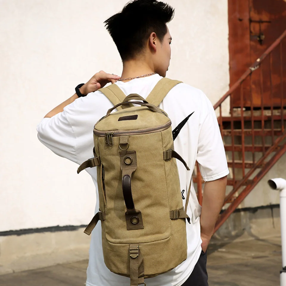 Large Capacity Round Barrel Bag 45 L Men's Backpack Korean Fashion Trend Brand Women's Portable Canvas Travel Backpack Luggage