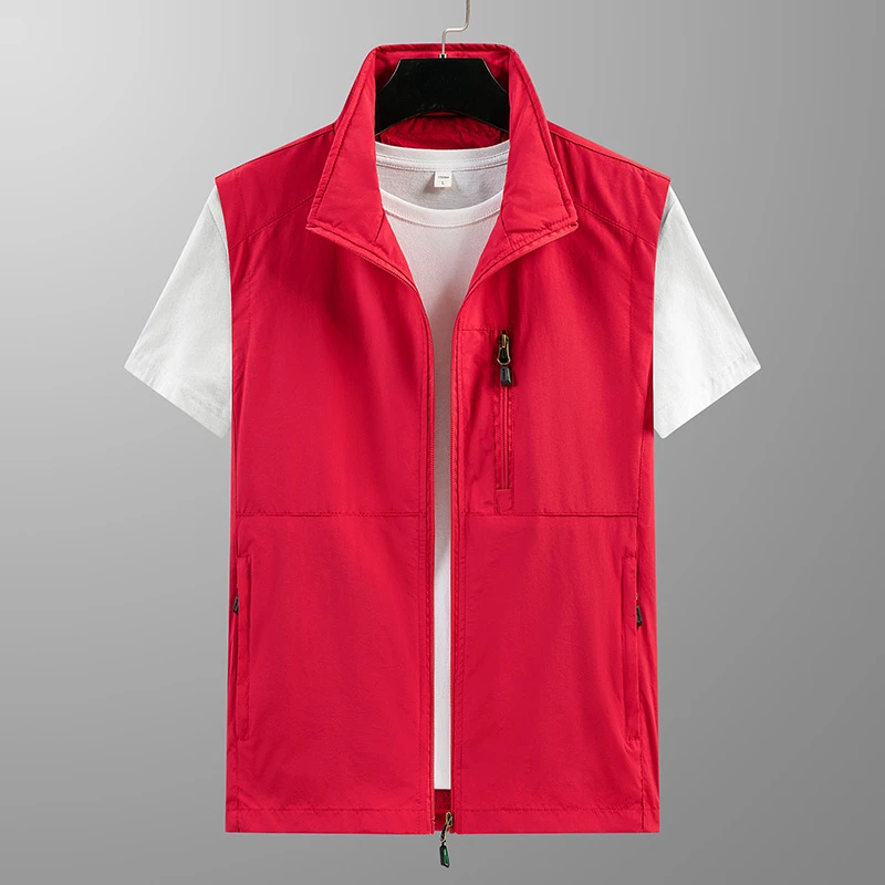 

Men Khaki Outdoor Hiking Fishing Casual Sportswear Outer Vest Boys Zipper Short Sleeve Outerdoor Sleeveless Vest Plus Size M-7XL