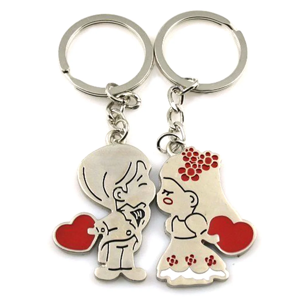

2 Pcs Couple's Keyring Valentine's Day Keyrings Keychains Boyfriend Stainless Steel