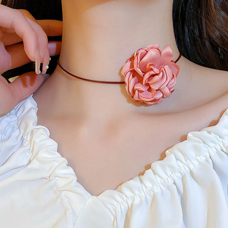 

Корейский чокер с цветком розы ожерелье с большим цветком розы для женщин романтическая Регулируемая цепочка искусственная Свадебная бижутерия подарок на день Святого Валентина