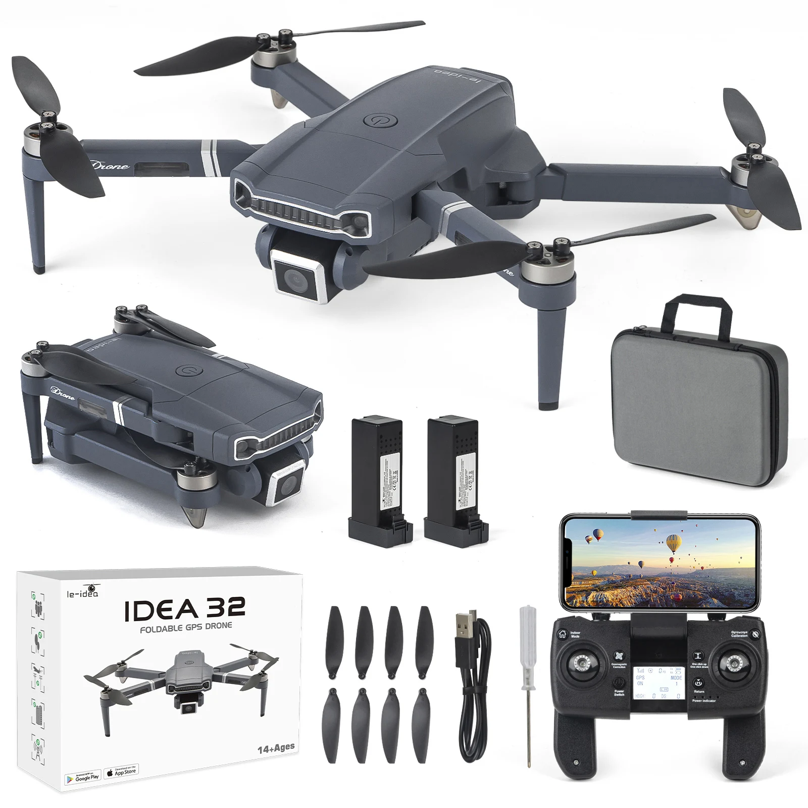 

le-idea IDEA32 GPS Drone with 4K Camera 5GHz WiFi FPV Foldable RC Quadcopter For Adult (2 Batteries)