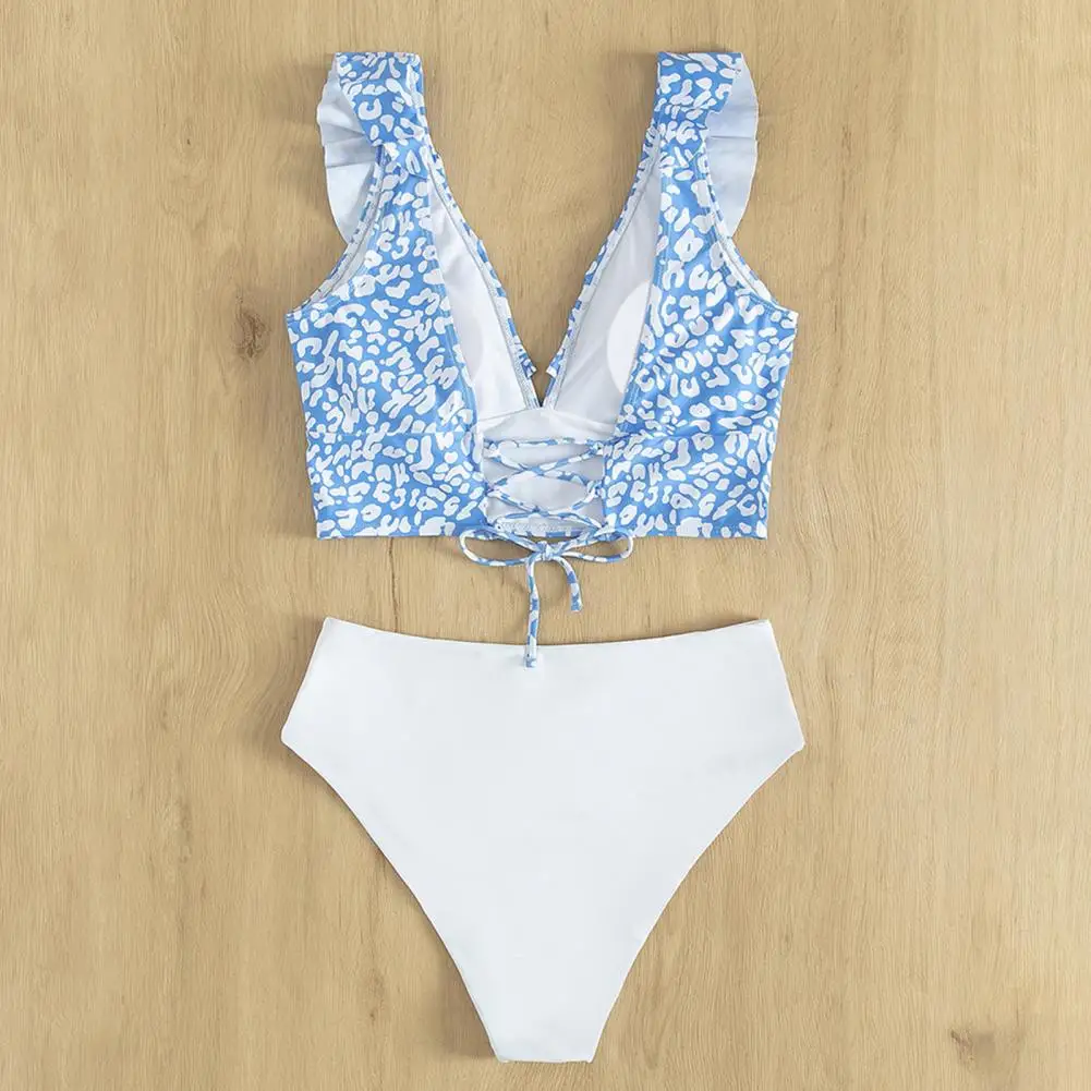 

2 шт./комплект, женский купальный костюм с оборками и глубоким V-образным вырезом