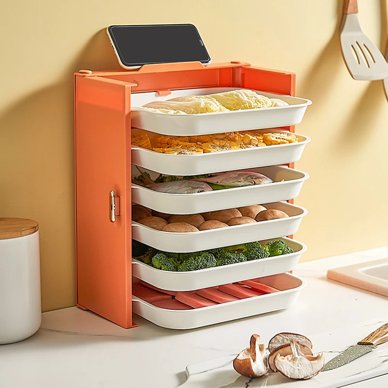 Kitchen Preparation Plate Organizer 6-Layer Cooking Dishes Tray Multi-Functional Wall Mount Racks Storage Box |