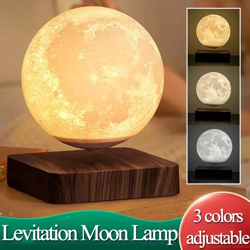 

3 Colors Adjustable Levitating Creative 3D Touch Magnetic Levitation Moon Lamp LED Night Light Rotating New Moon Floating Lamp