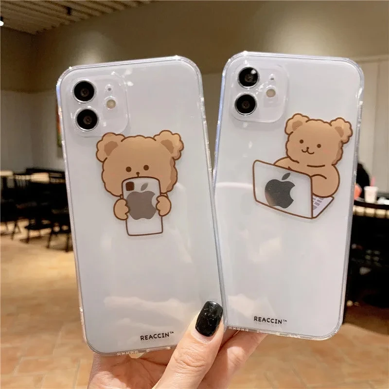 

Cute and Funny Creative Cartoon Bear Transparent Silicone Phone Case for iPhone 7 8 Plus Xs Max XR 11 12 13 Pro Max Case
