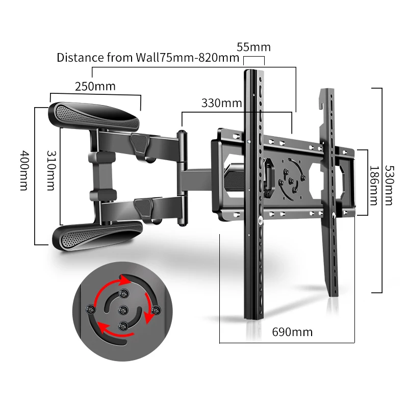 

Full Motion 40"-80" LED TV Wall Mount Retractable Rack TV Furniture Lcd Bracket Swing Arms Holder PC Stand VESA 600x500mm DY4080