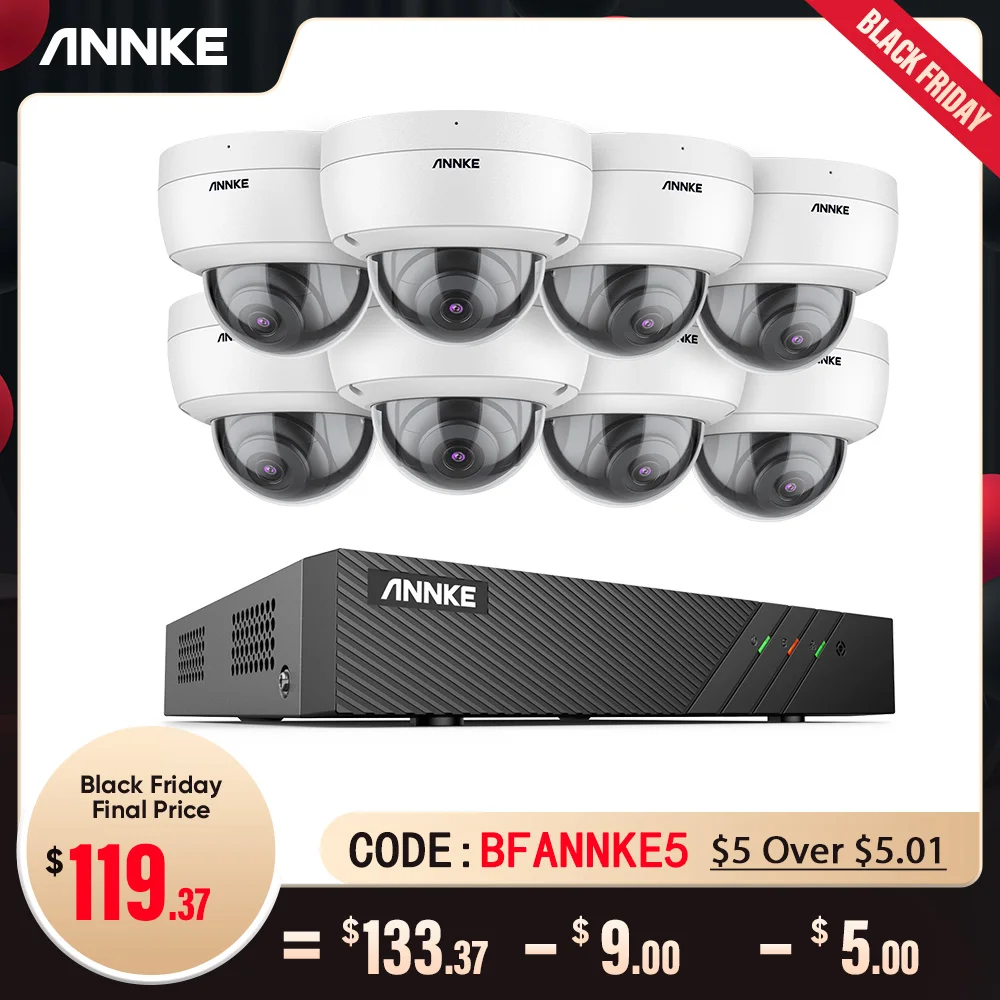 ANNKE 5MP FHD POE Network Video Security System H.265+ 6MP NVR With 5MP Weatherproof Surveillance POE Cameras Audio in Ip Camera