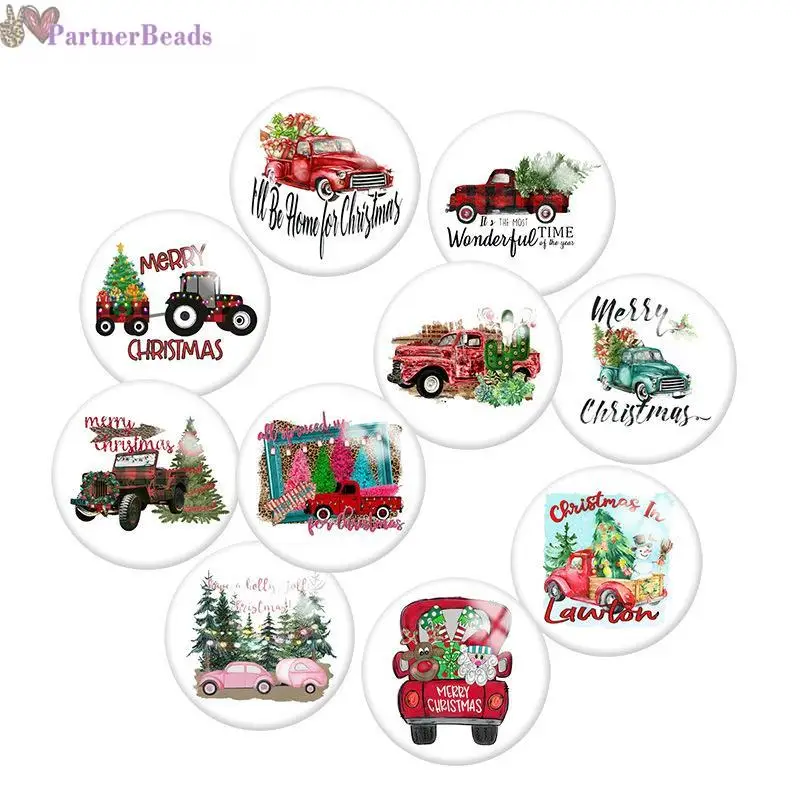 

Christmas Car Round Photo Glass Cabochon Demo Flat Back Making Findings 20mm Snap Button N5501