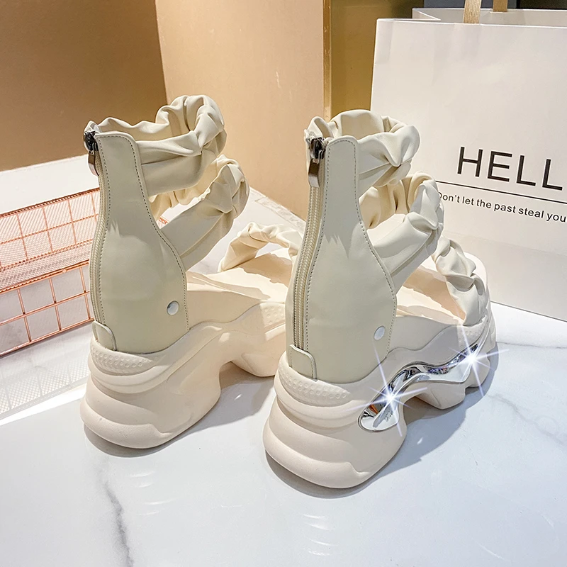 Summer Online Celebrity Chunky Sandals for Women 2023 New 7CM Height Increasing Platform Sandals Roman Slippers Women High Heels