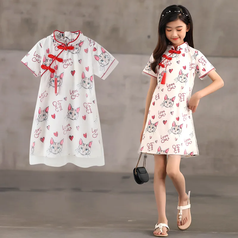 

girls improved cheongsam cartoon Chinese style ancient costume 2022 summer children's Hanfu skirt foreign style girls dresses