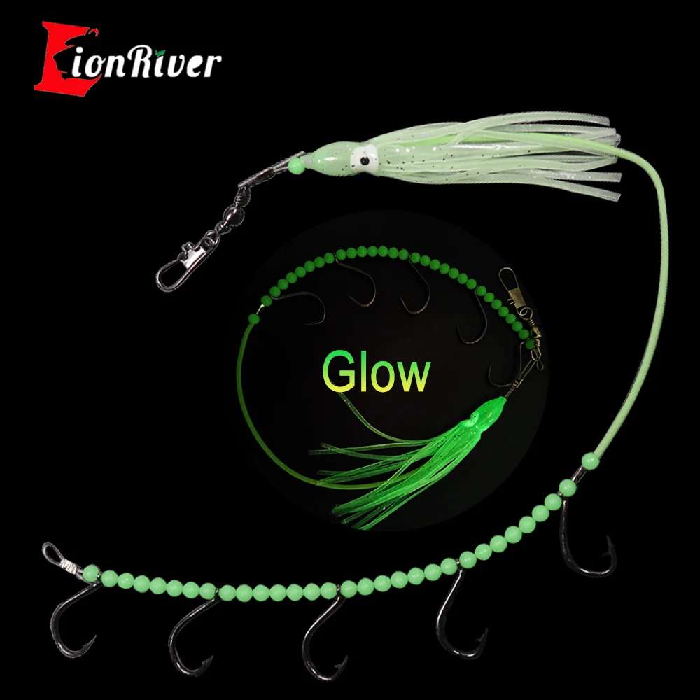 

Lionriver Luminous Octopus Squid String hook Rigs Fishing Lure Set Soft Bait With Steel Wire For Saltwater Night Fishing