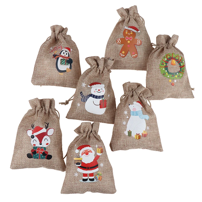 

5Pcs/Lot 10x14 Natural Jute Bags Christmas Drawstring Gift Bag Pouches Nice Bracelet Candy Jewelry Packaging Bags